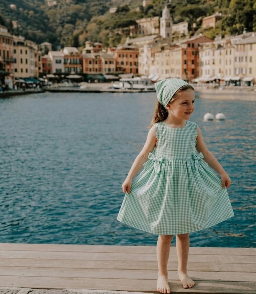 Toddler Il Porticciolo Italian Girls Green Gingham Scallop Dress Size 3T Cotton